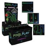 A retro arcade game setup labeled "Pixel Play 4 Games in 1," featuring colorful pixelated screens and a joystick control panel—perfect for party rentals Long Island, NY, alongside your favorite bounce house Long Island entertainment.