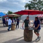 Whisky-Barrel-Table-With-Umbrella-Rental