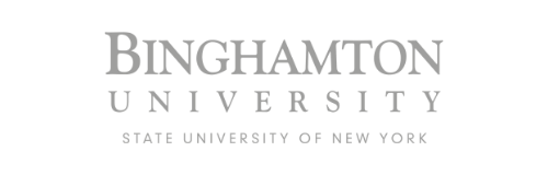 Binghamton University logo with the text "Binghamton University, State University of New York" in gray on a black background.