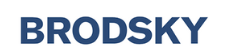 The image shows the word "BRODSKY" in large, bold, blue capital letters on a white background, bordered above and below by thin black lines.