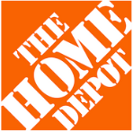 The Home Depot logo with white stencil-style text on an orange background, reading "The Home Depot" arranged diagonally.