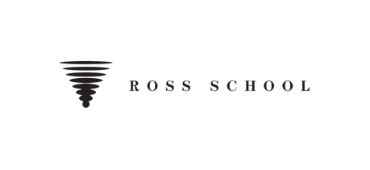 Ross School logo with black concentric circles forming a vortex shape to the left of the words "ROSS SCHOOL" in uppercase black letters on a white background.