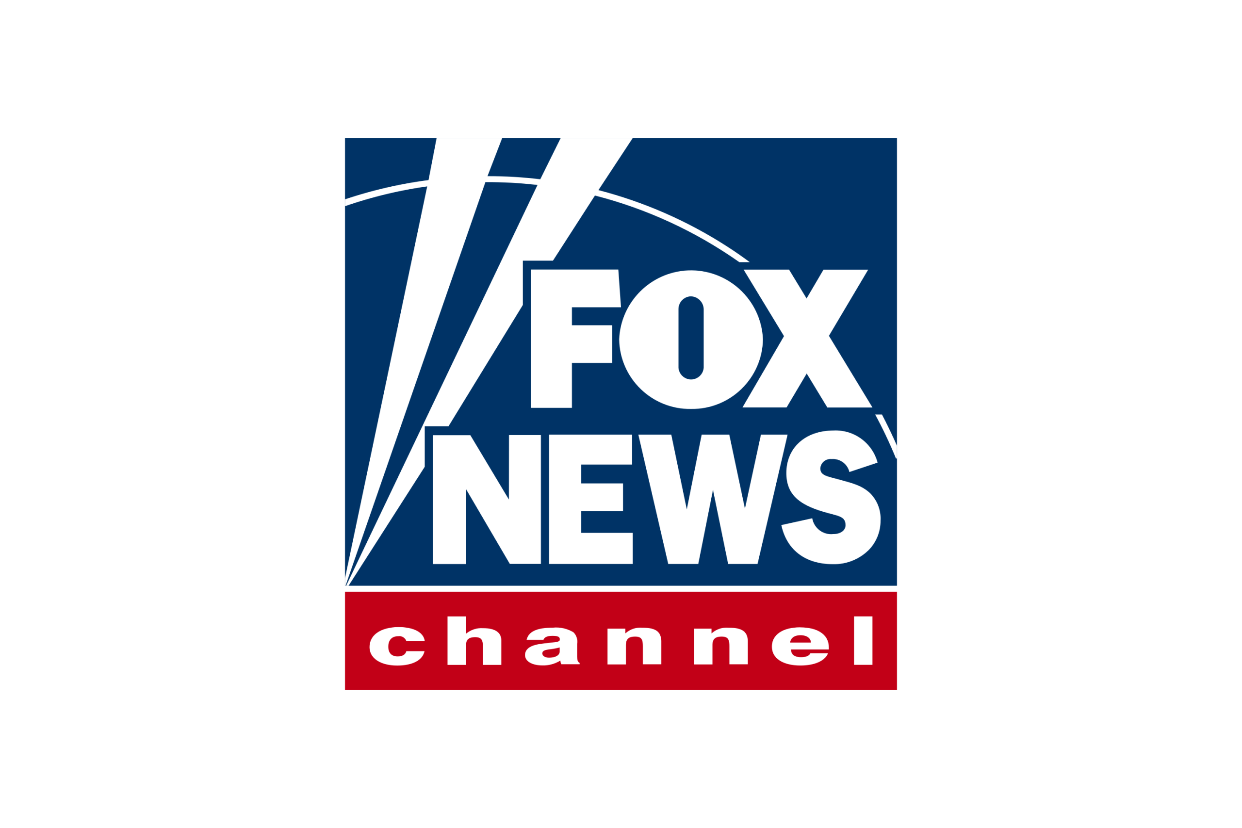 The Fox News Channel logo features white text reading "FOX NEWS" on a blue background with white beams, above a red rectangle containing "channel" in white lowercase letters—perfect for displays at party rentals Long Island or bounce house Long Island events.