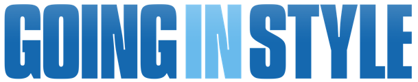 The words "GOING IN STYLE" are written in bold, uppercase blue letters, with the word "IN" in a lighter shade—perfect for party rentals Long Island or bounce house Long Island events needing standout signage.
