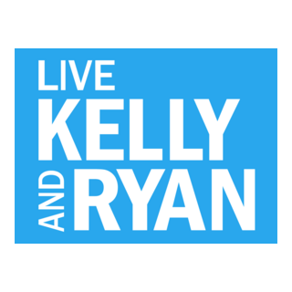 White text on a bright blue background reads "LIVE KELLY AND RYAN," with "AND" written vertically along the left side—perfect inspiration for party rentals Long Island, NY events or bounce house Long Island themes.