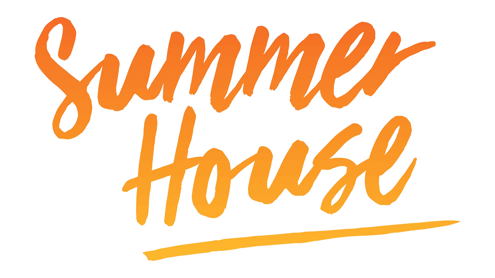The image features the words "Summer House" written in a bold, orange, handwritten-style font with a yellow underline below the word "House," perfect for NY party rentals or bounce house Long Island events.