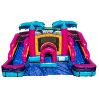 A colorful inflatable bounce house.